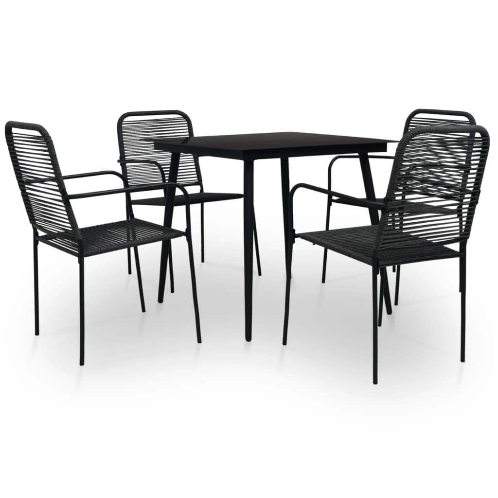 Set Mobilier Grădină, 3 Piese, Negru, Sfoară De Bumbac Și Oțel