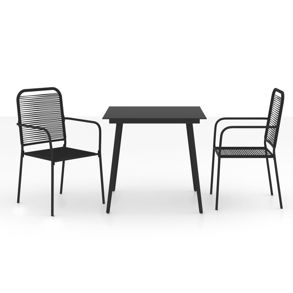 Set Mobilier Grădină, 3 Piese, Negru, Sfoară De Bumbac Și Oțel
