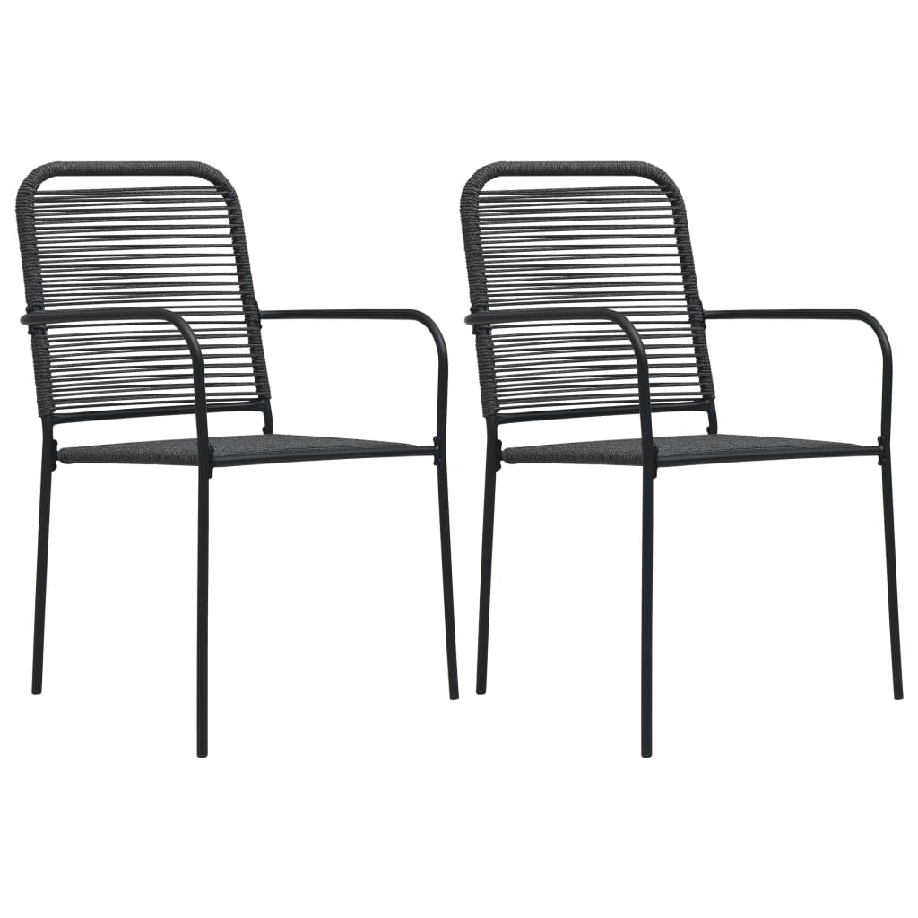 Set Mobilier Grădină, 3 Piese, Negru, Sfoară De Bumbac Și Oțel