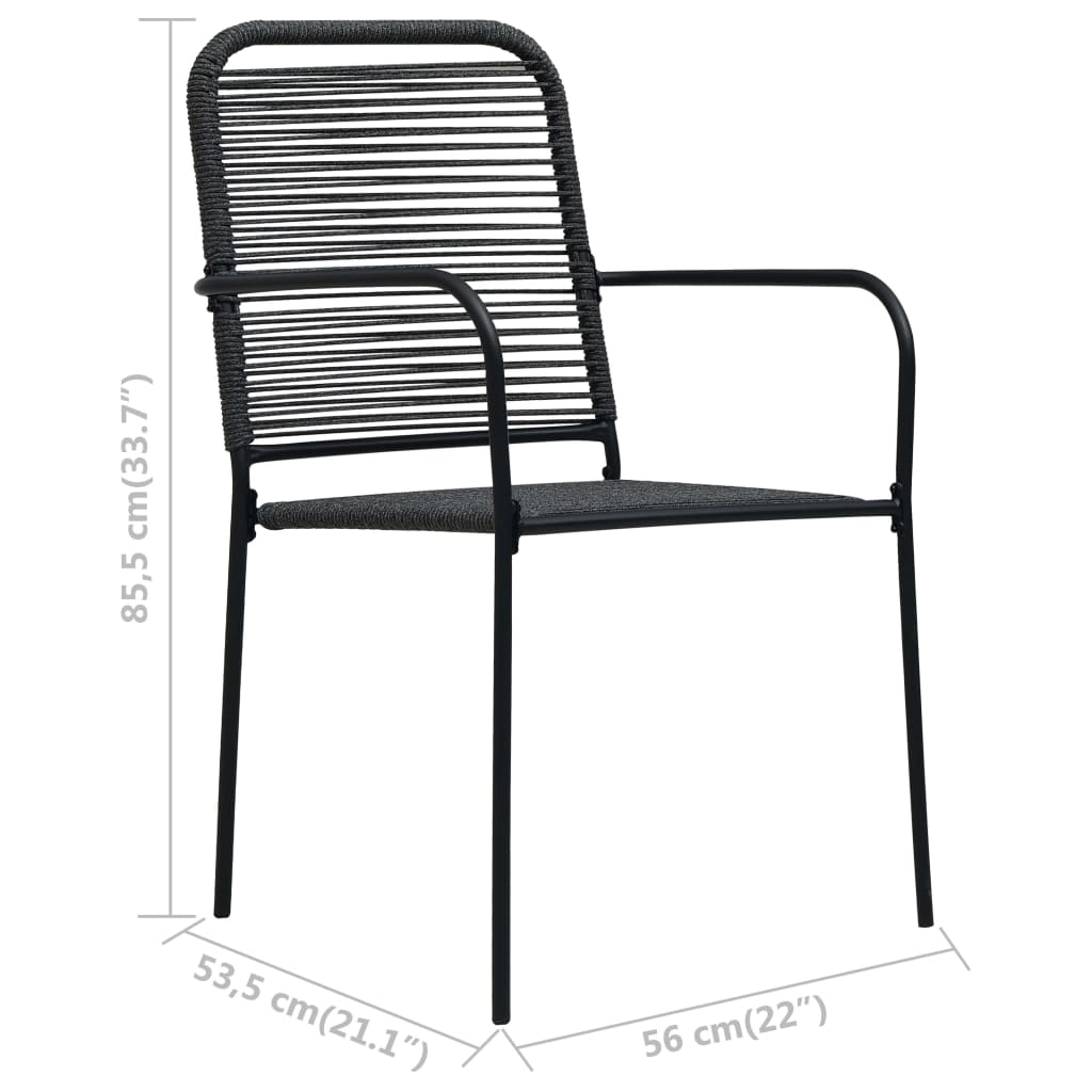 Set Mobilier Grădină, 3 Piese, Negru, Sfoară De Bumbac Și Oțel