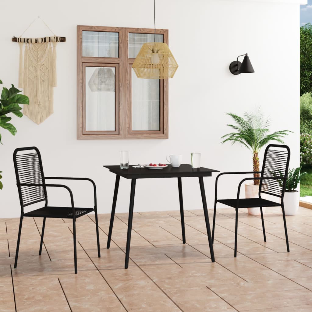 Set Mobilier Grădină, 3 Piese, Negru, Sfoară De Bumbac Și Oțel