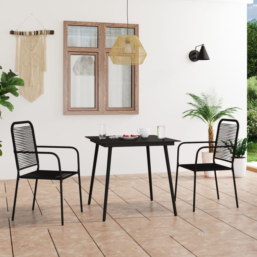 Set Mobilier Grădină, 3 Piese, Negru, Sfoară De Bumbac Și Oțel