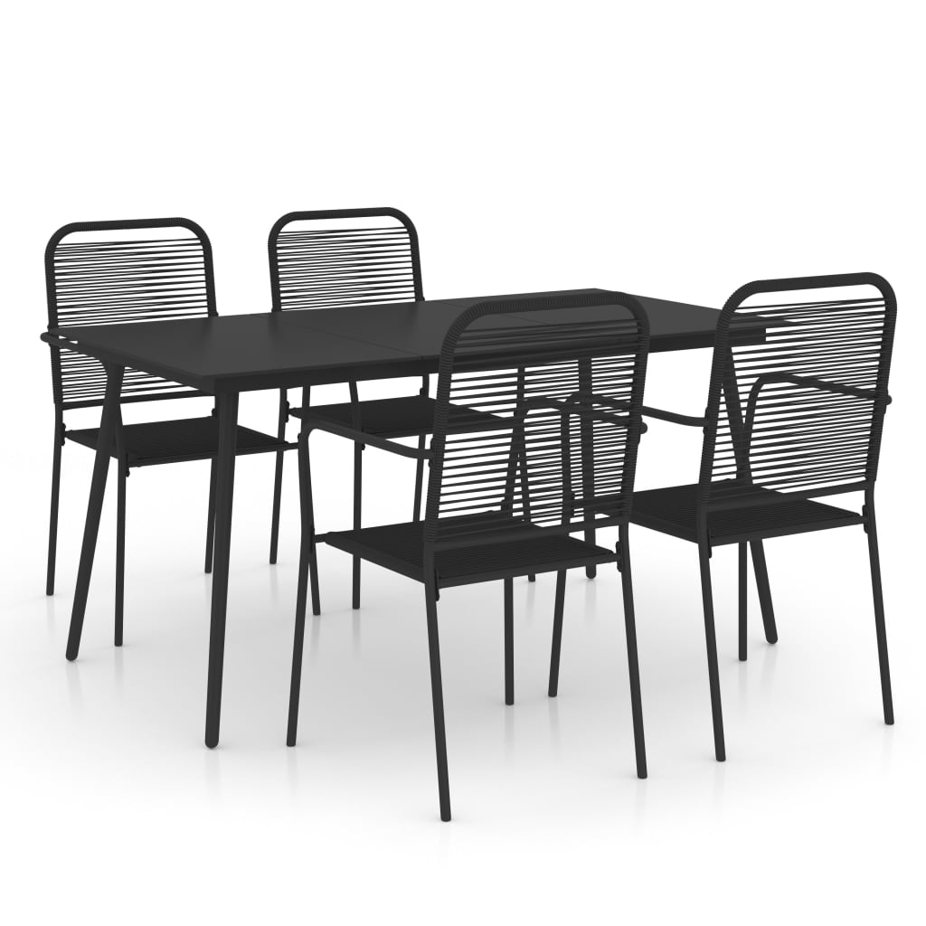 Set Mobilier De Grădină 5 Piese Negru Sfoară De Bumbac Și Oțel