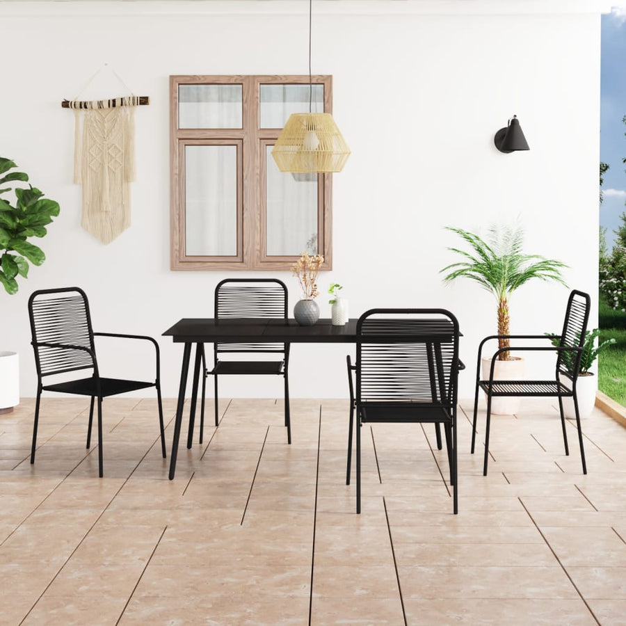 Set Mobilier De Grădină 5 Piese Negru Sfoară De Bumbac Și Oțel