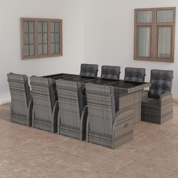Set Mobilier De Exterior Cu Perne, 11 Piese, Gri, Poliratan