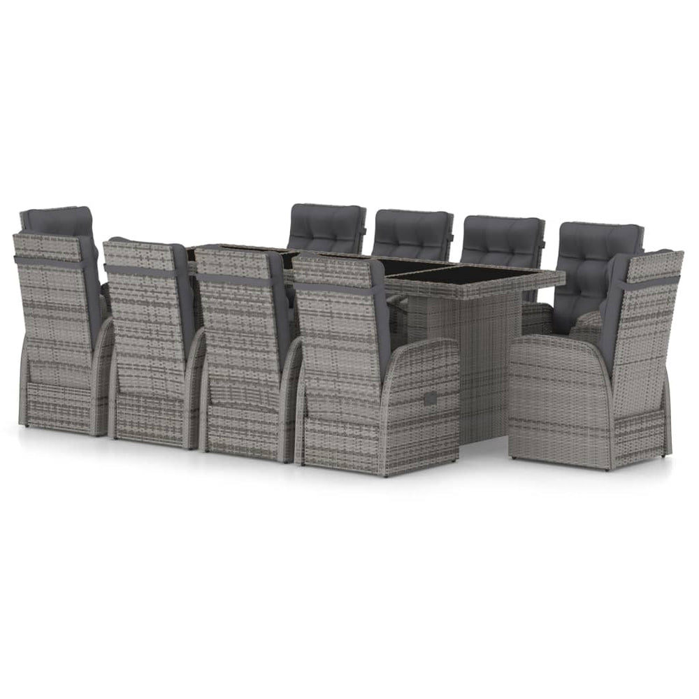 Set Mobilier De Exterior Cu Perne, 11 Piese, Gri, Poliratan