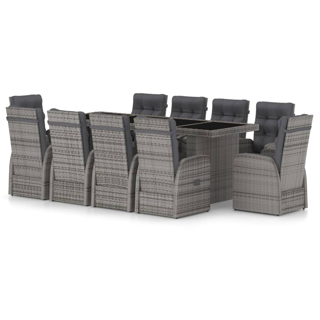 Set Mobilier De Exterior Cu Perne, 11 Piese, Gri, Poliratan