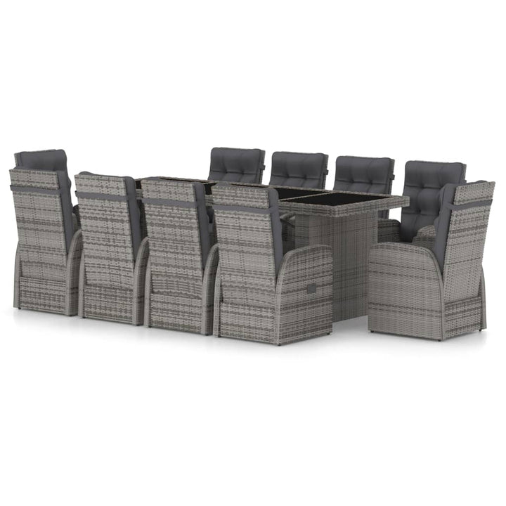 Set Mobilier De Exterior Cu Perne, 11 Piese, Gri, Poliratan