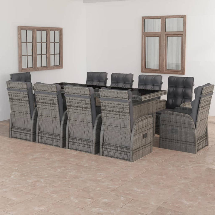 Set Mobilier De Exterior Cu Perne, 11 Piese, Gri, Poliratan