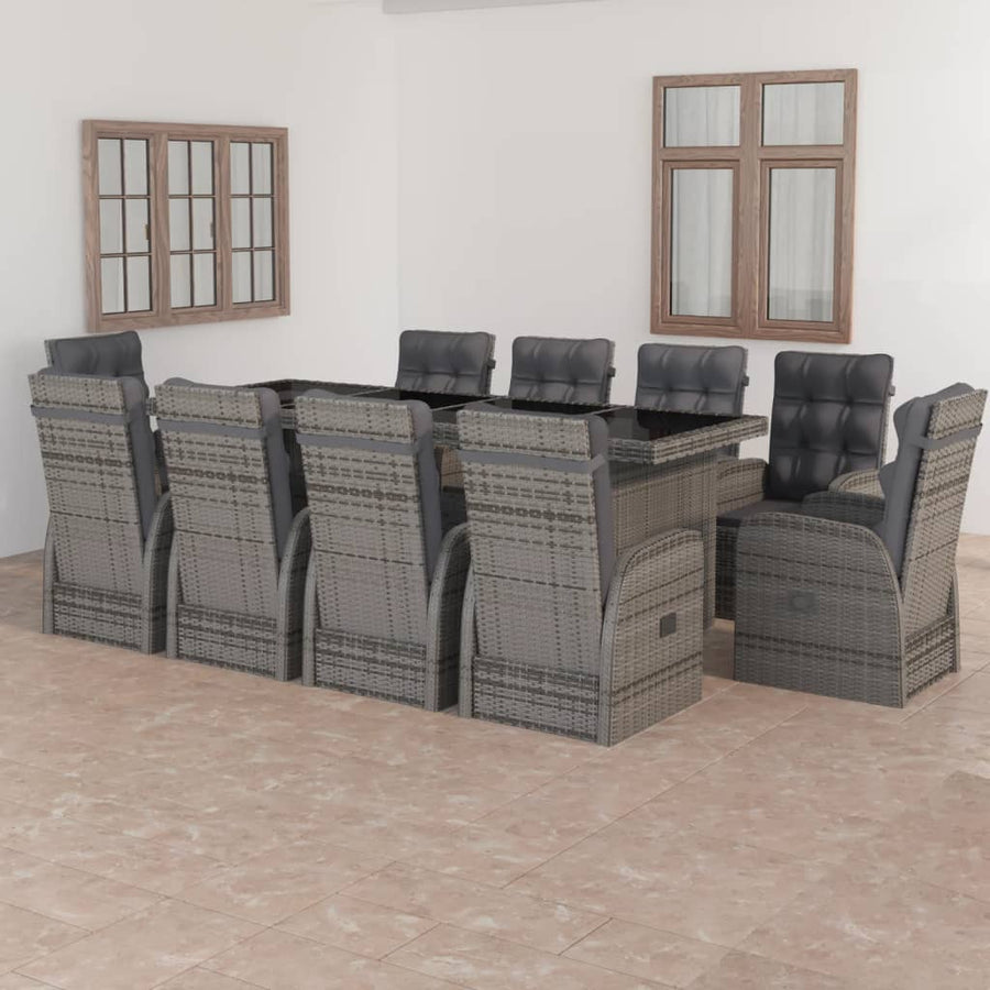Set Mobilier De Exterior Cu Perne, 11 Piese, Gri, Poliratan