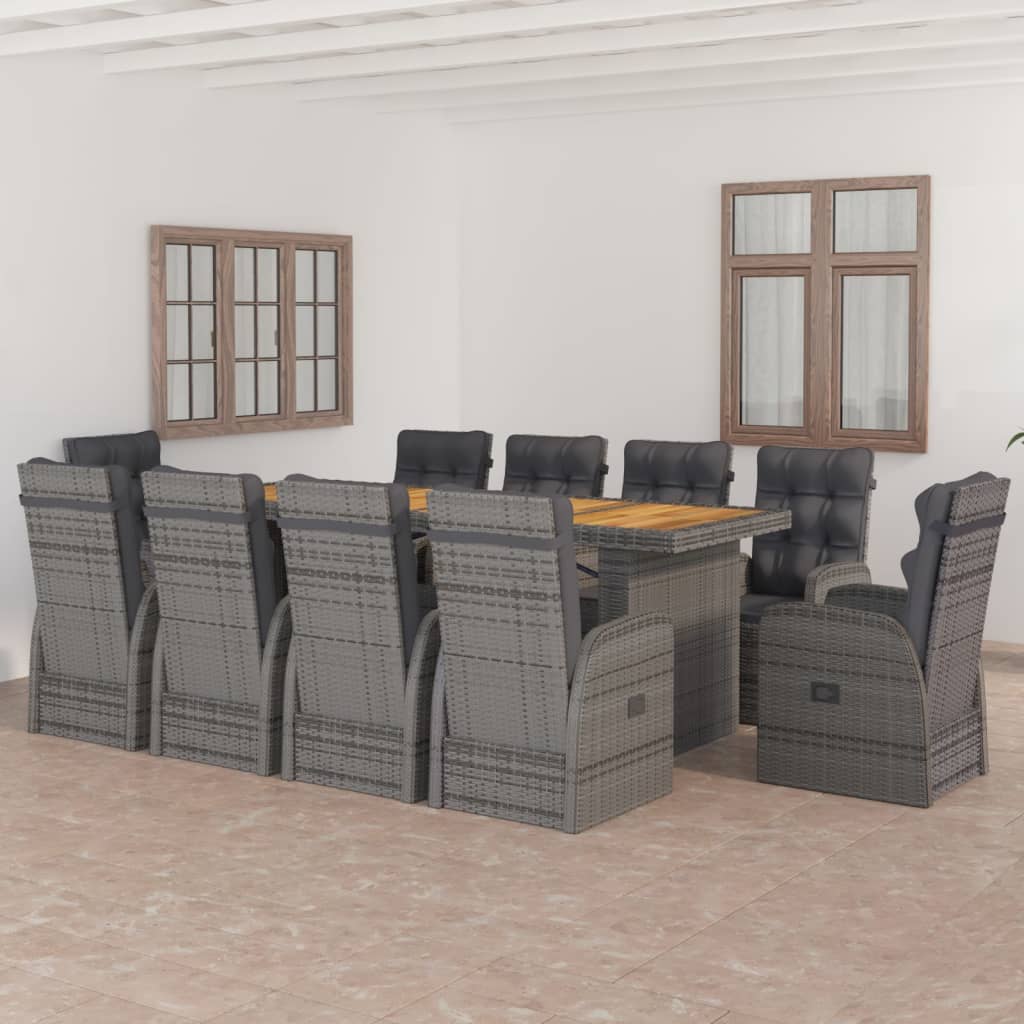 Set Mobilier De Exterior Cu Perne, 11 Piese, Gri, Poliratan