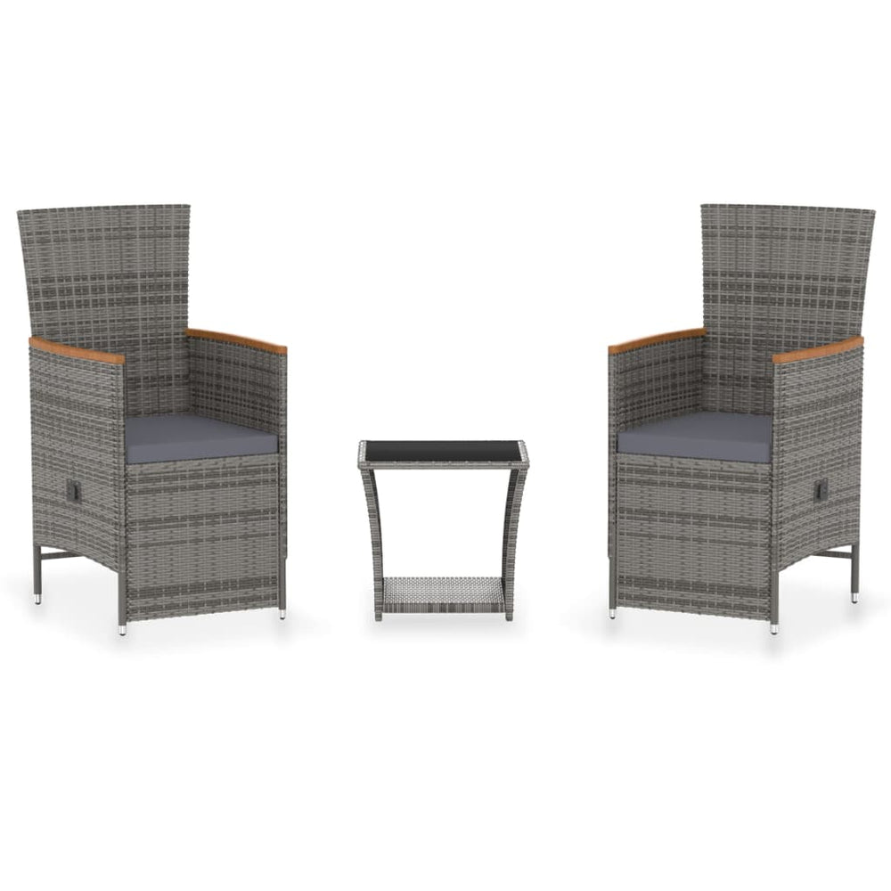 Set Mobilier De Grădină Cu Perne, 3 Piese, Gri, Poliratan