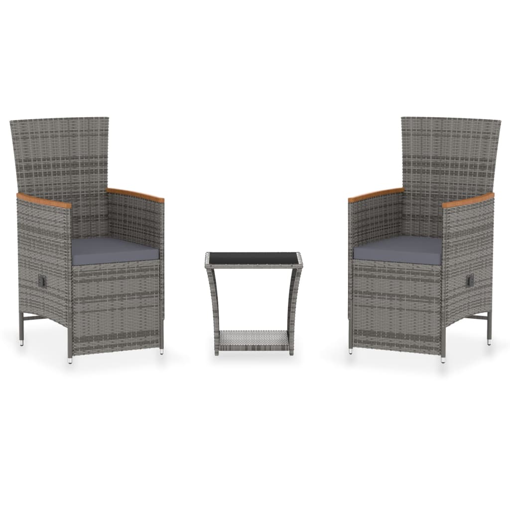 Set Mobilier De Grădină Cu Perne, 3 Piese, Gri, Poliratan
