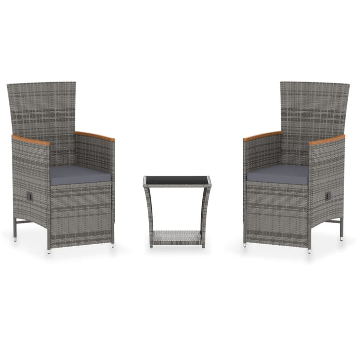 Set Mobilier De Grădină Cu Perne, 3 Piese, Gri, Poliratan