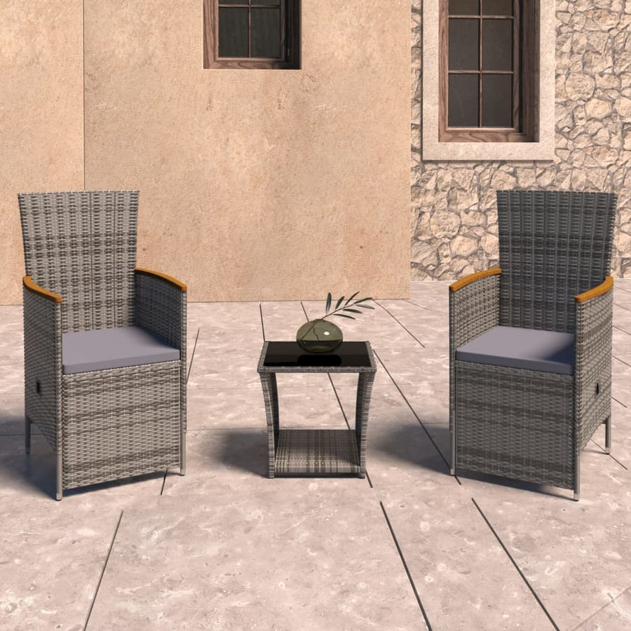 Set Mobilier De Grădină Cu Perne, 3 Piese, Gri, Poliratan