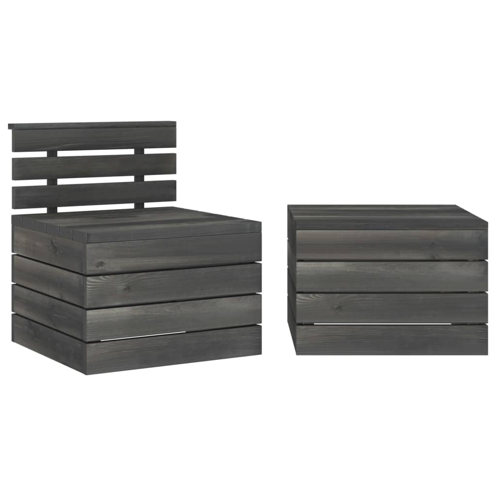 Set Mobilier Grădină Din Paleți, 2 Piese, Gri Închis, Lemn Pin