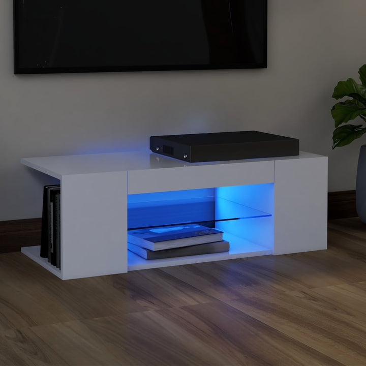 Comodă Tv Cu Lumini Led, Stejar Maro, 90X39X30 Cm