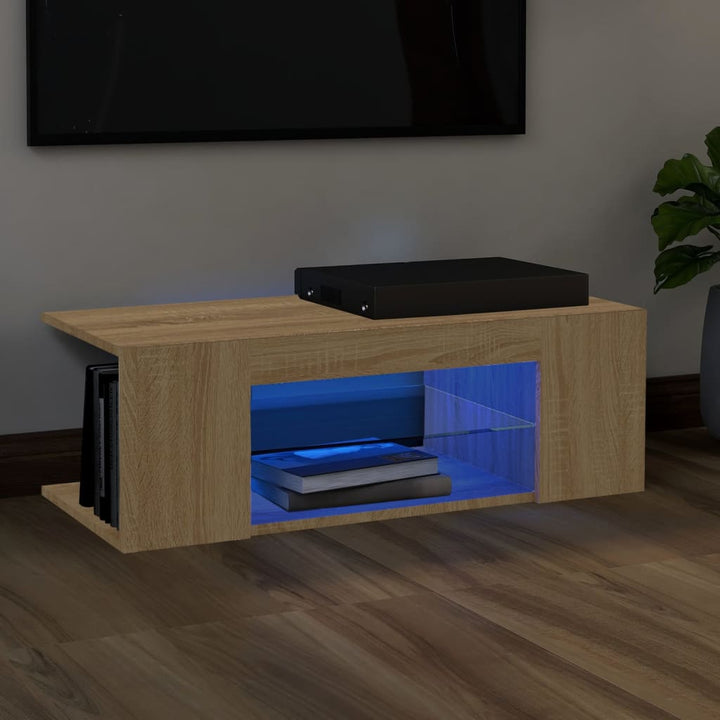 Comodă Tv Cu Lumini Led, Stejar Maro, 90X39X30 Cm