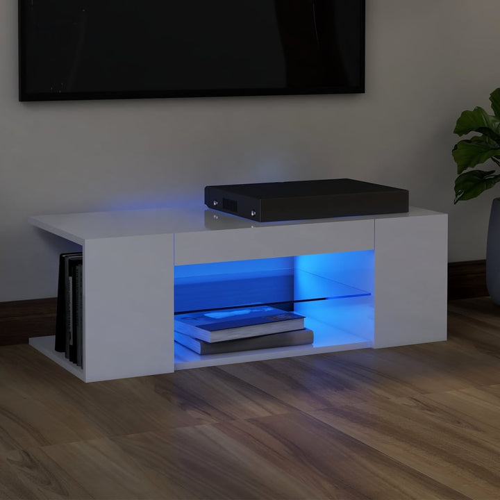 Comodă Tv Cu Lumini Led, Stejar Maro, 90X39X30 Cm