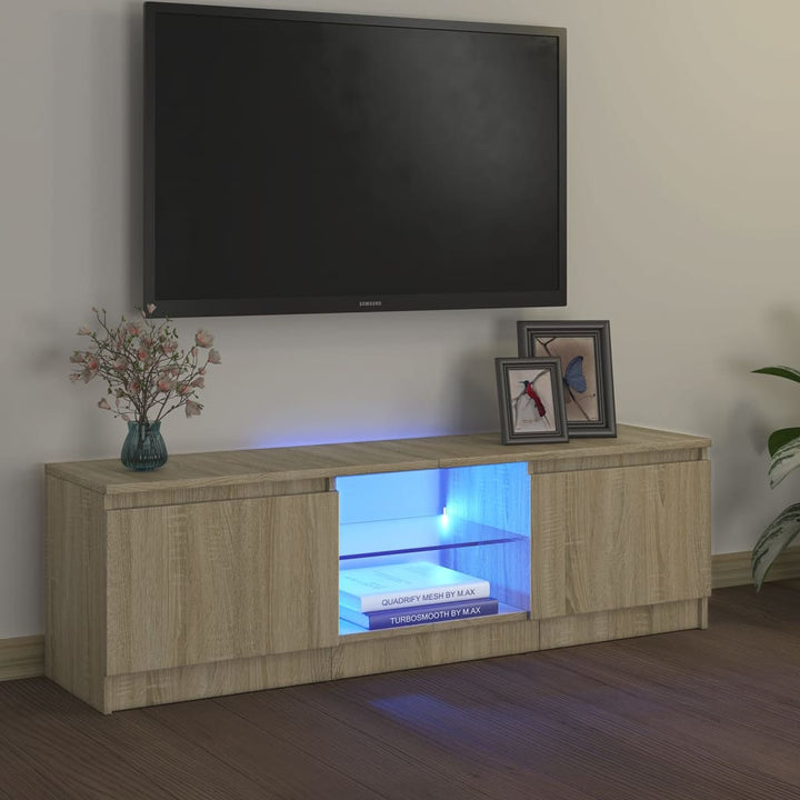 Comodă Tv Cu Lumini Led, Stejar Maro, 120X30X35,5 Cm