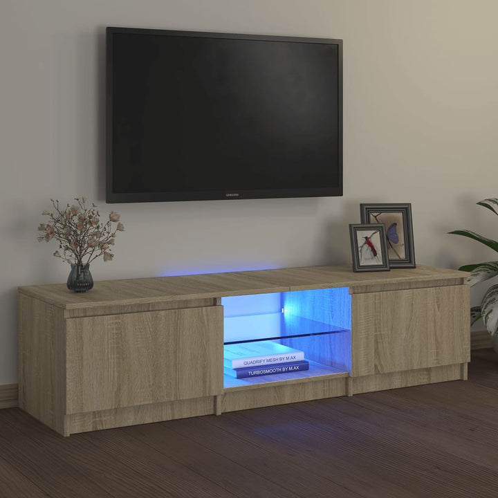 Comodă Tv Cu Lumini Led, Stejar Maro, 120X30X35,5 Cm