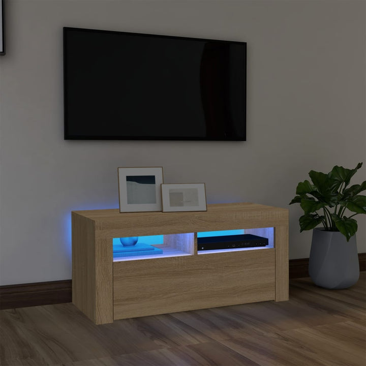 Dulap Tv Cu Lumini Led 90X35X40 Cm Lemn Prelucrat