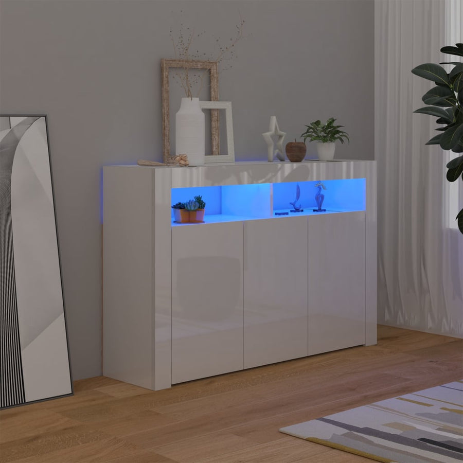 Servantă Cu Lumini Led, Alb Extra Lucios,115,5X30X75 Cm