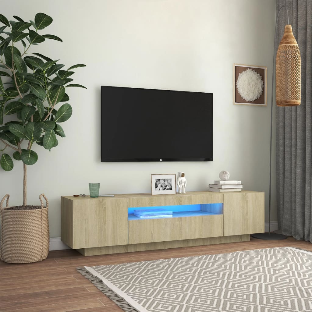 Comodă Tv Cu Lumini Led, Gri Sonoma, 160X35X40 Cm