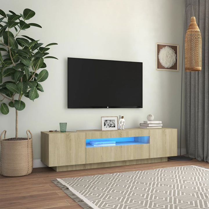 Comodă Tv Cu Lumini Led, Gri Sonoma, 160X35X40 Cm
