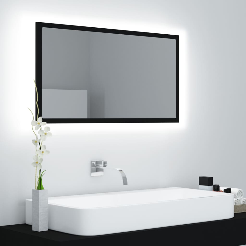 Oglindă De Baie Cu Led, Gri Extralucios, 80X8,5X37 Cm, Acril