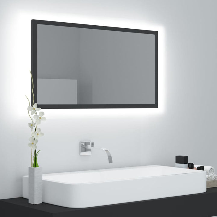 Oglindă De Baie Cu Led, Gri Extralucios, 80X8,5X37 Cm, Acril