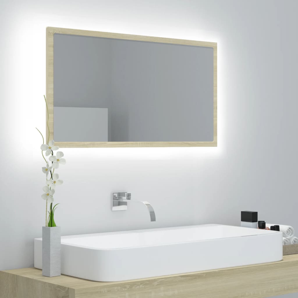 Oglindă De Baie Cu Led, Gri Extralucios, 80X8,5X37 Cm, Acril