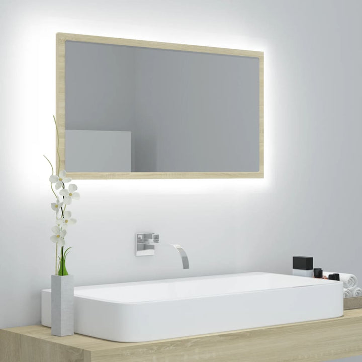 Oglindă De Baie Cu Led, Gri Extralucios, 80X8,5X37 Cm, Acril