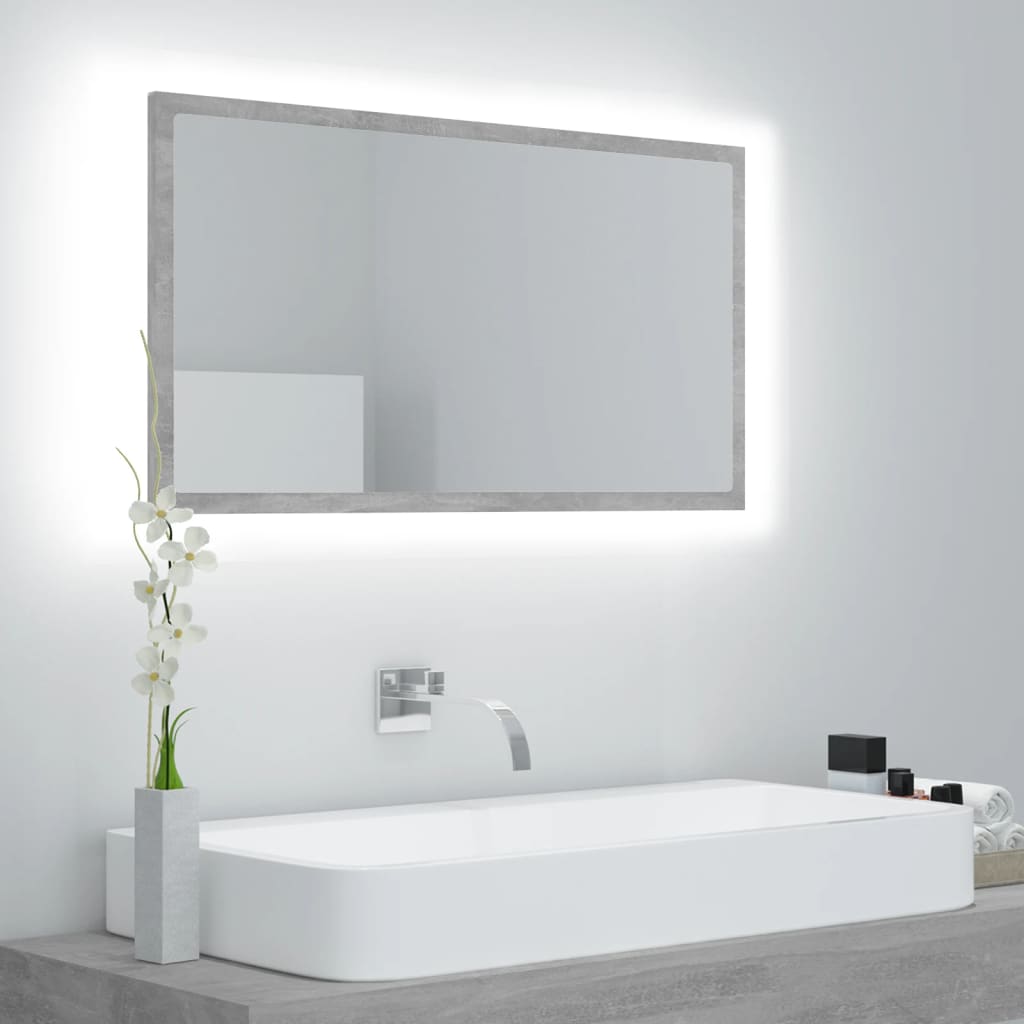Oglindă De Baie Cu Led, Gri Extralucios, 80X8,5X37 Cm, Acril
