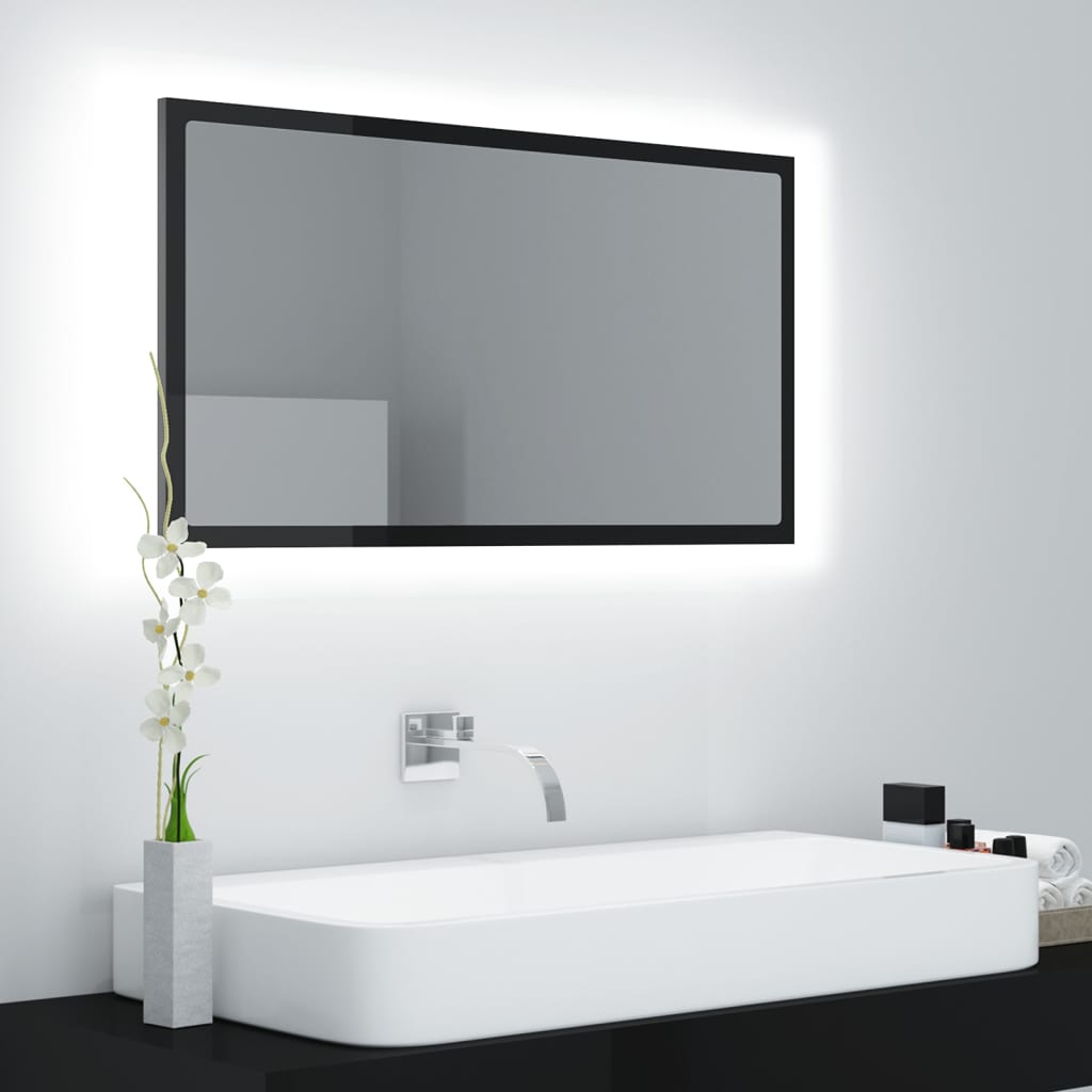 Oglindă De Baie Cu Led, Gri Extralucios, 80X8,5X37 Cm, Acril