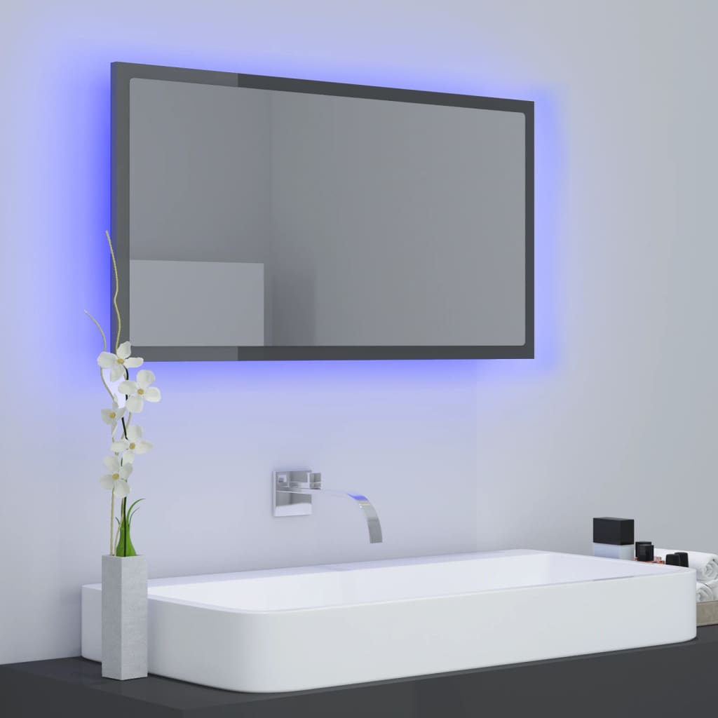 Oglindă De Baie Cu Led, Gri Extralucios, 80X8,5X37 Cm, Acril