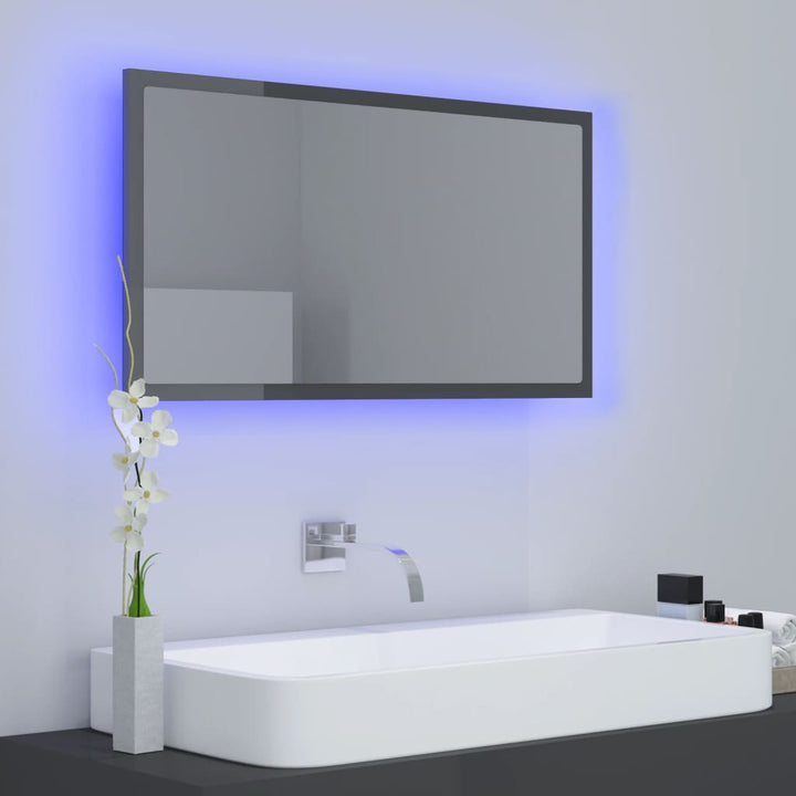 Oglindă De Baie Cu Led, Gri Extralucios, 80X8,5X37 Cm, Acril