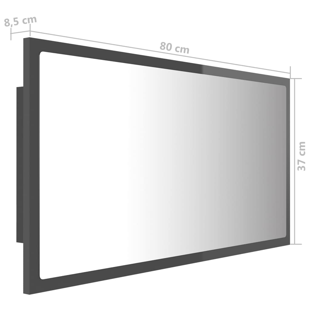 Oglindă De Baie Cu Led, Gri Extralucios, 80X8,5X37 Cm, Acril