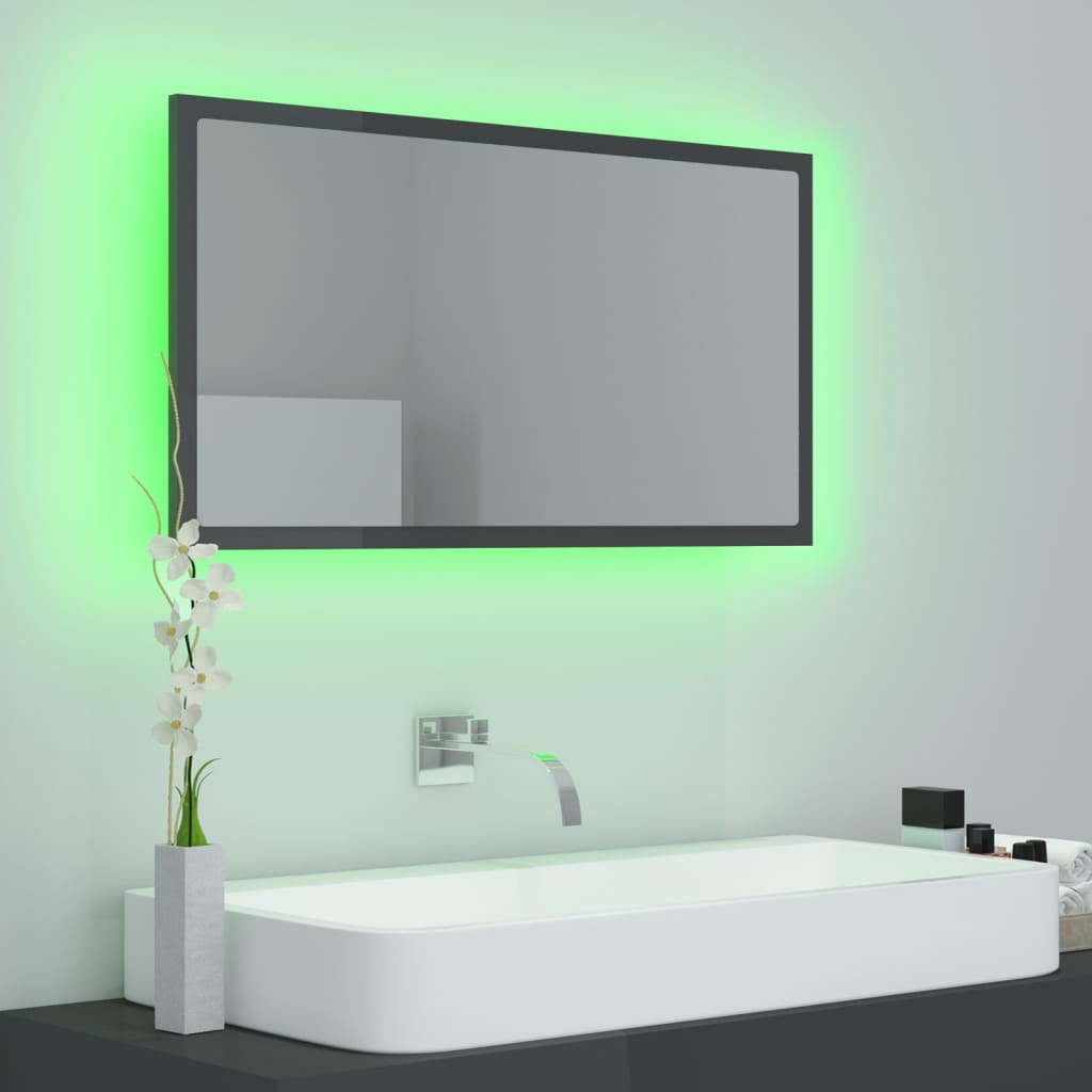 Oglindă De Baie Cu Led, Gri Extralucios, 80X8,5X37 Cm, Acril