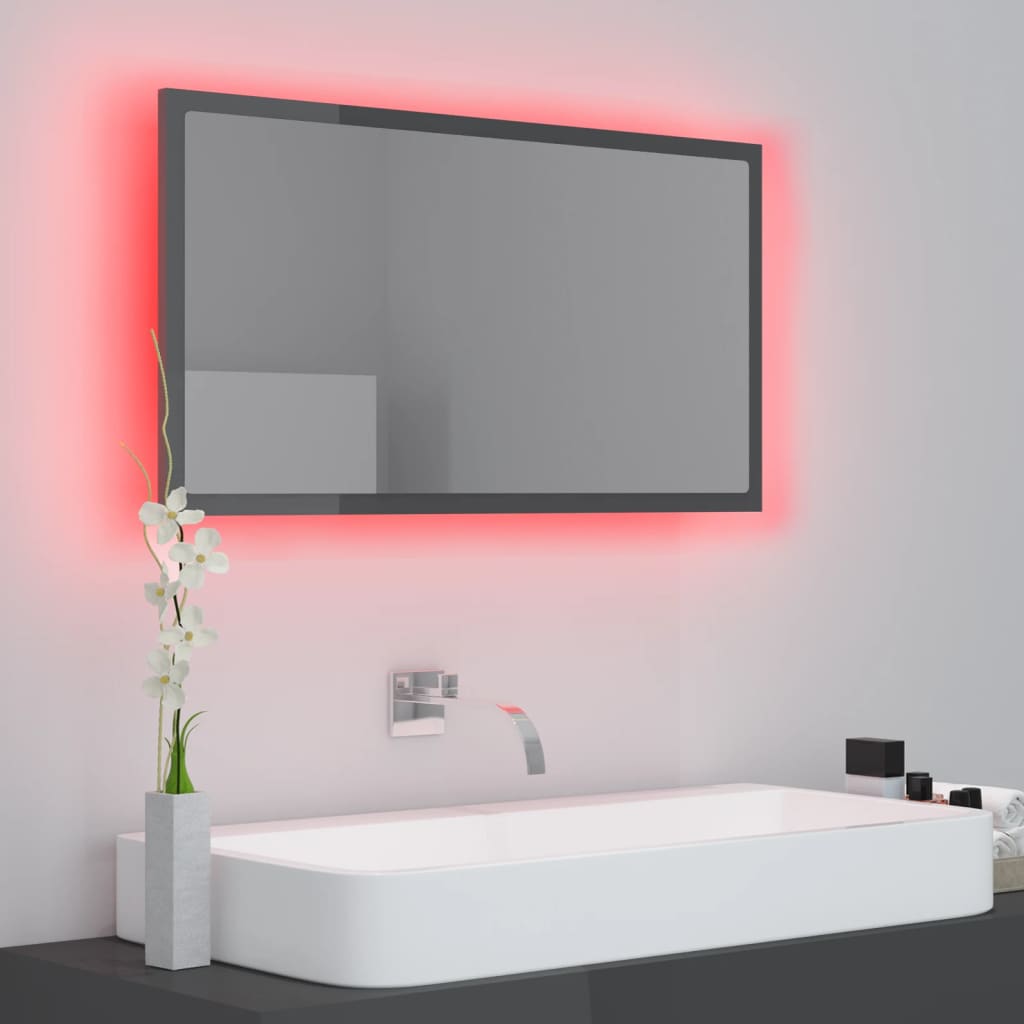 Oglindă De Baie Cu Led, Gri Extralucios, 80X8,5X37 Cm, Acril