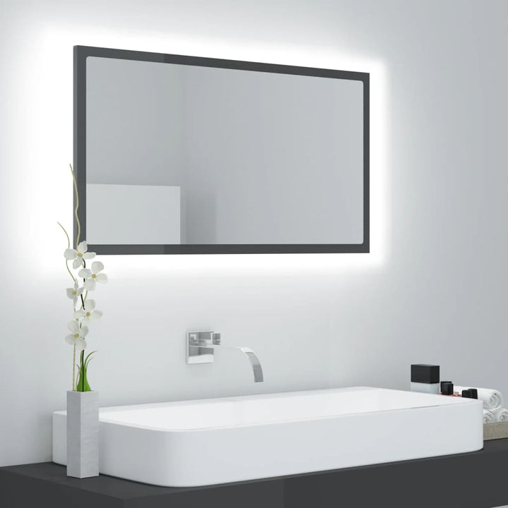 Oglindă De Baie Cu Led, Gri Extralucios, 80X8,5X37 Cm, Acril