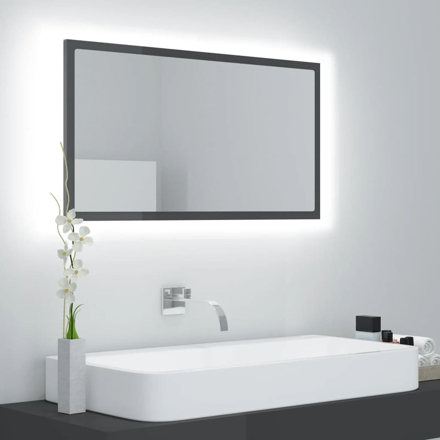 Oglindă De Baie Cu Led, Gri Extralucios, 80X8,5X37 Cm, Acril