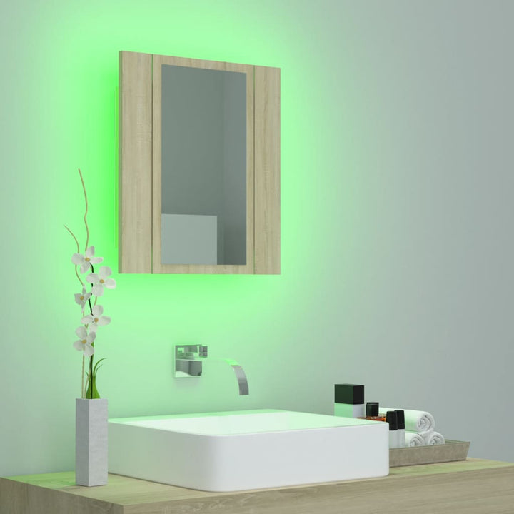 Dulap De Baie Cu Oglindă Și Led, Stejar Sonoma, 40X12X45 Acril