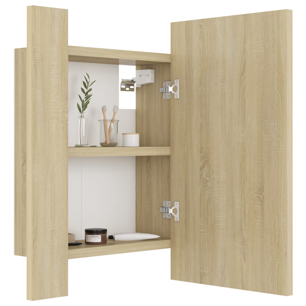Dulap De Baie Cu Oglindă Și Led, Stejar Sonoma, 40X12X45 Acril