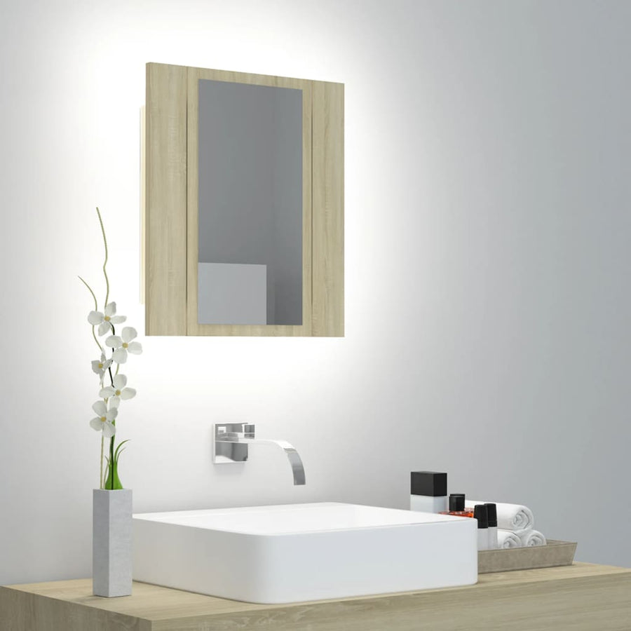 Dulap De Baie Cu Oglindă Și Led, Stejar Sonoma, 40X12X45 Acril