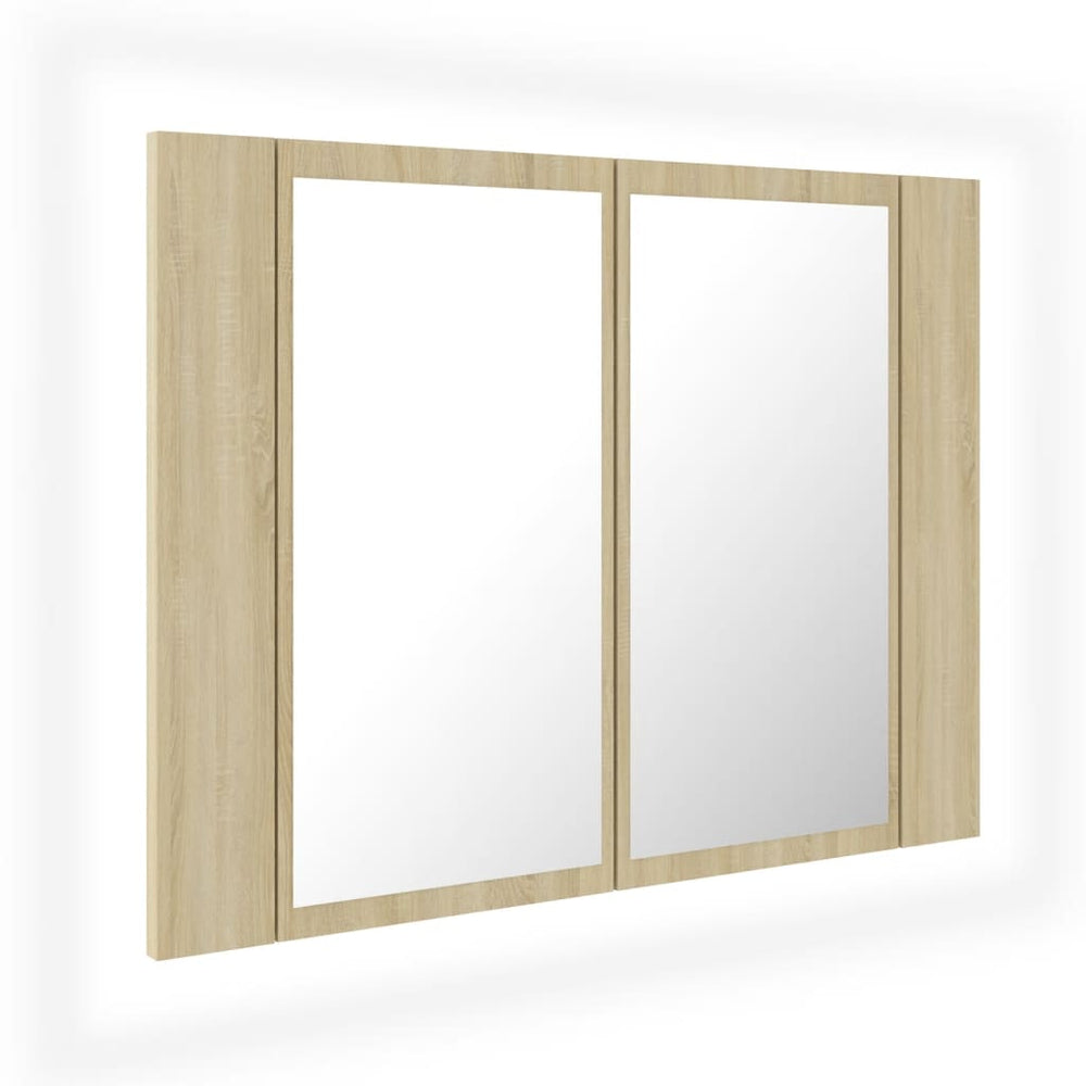 Dulap De Baie Cu Oglindă Și Led, Stejar Sonoma, 60X12X45 Acril