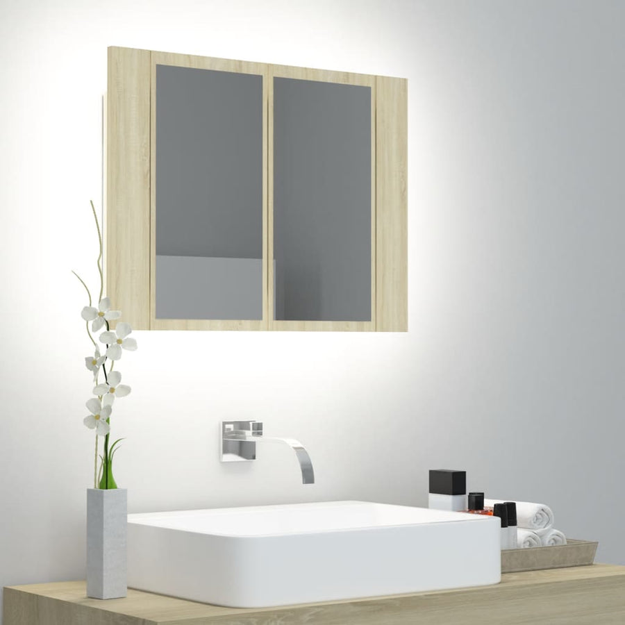 Dulap De Baie Cu Oglindă Și Led, Stejar Sonoma, 60X12X45 Acril