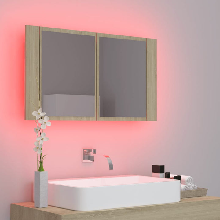 Dulap De Baie Cu Oglindă Și Led, , 80X12X45 Acril