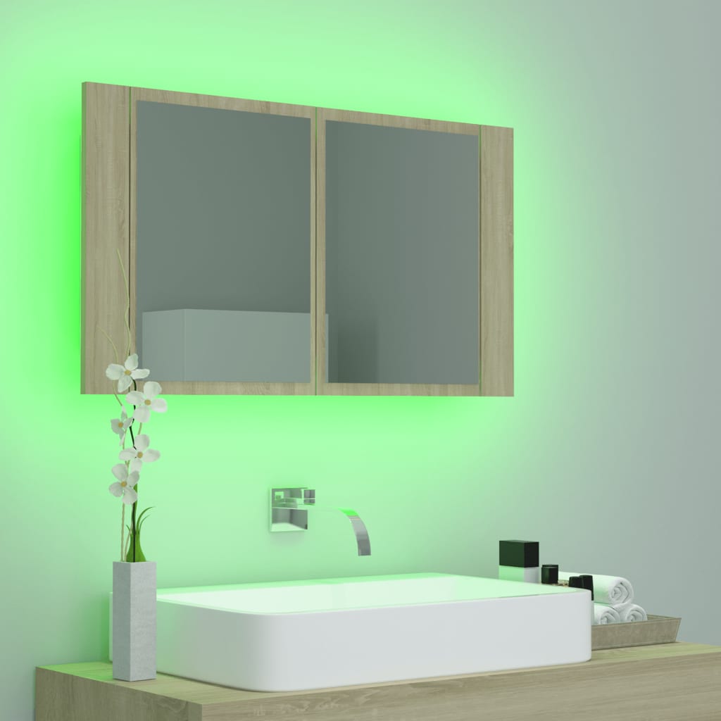 Dulap De Baie Cu Oglindă Și Led, , 80X12X45 Acril
