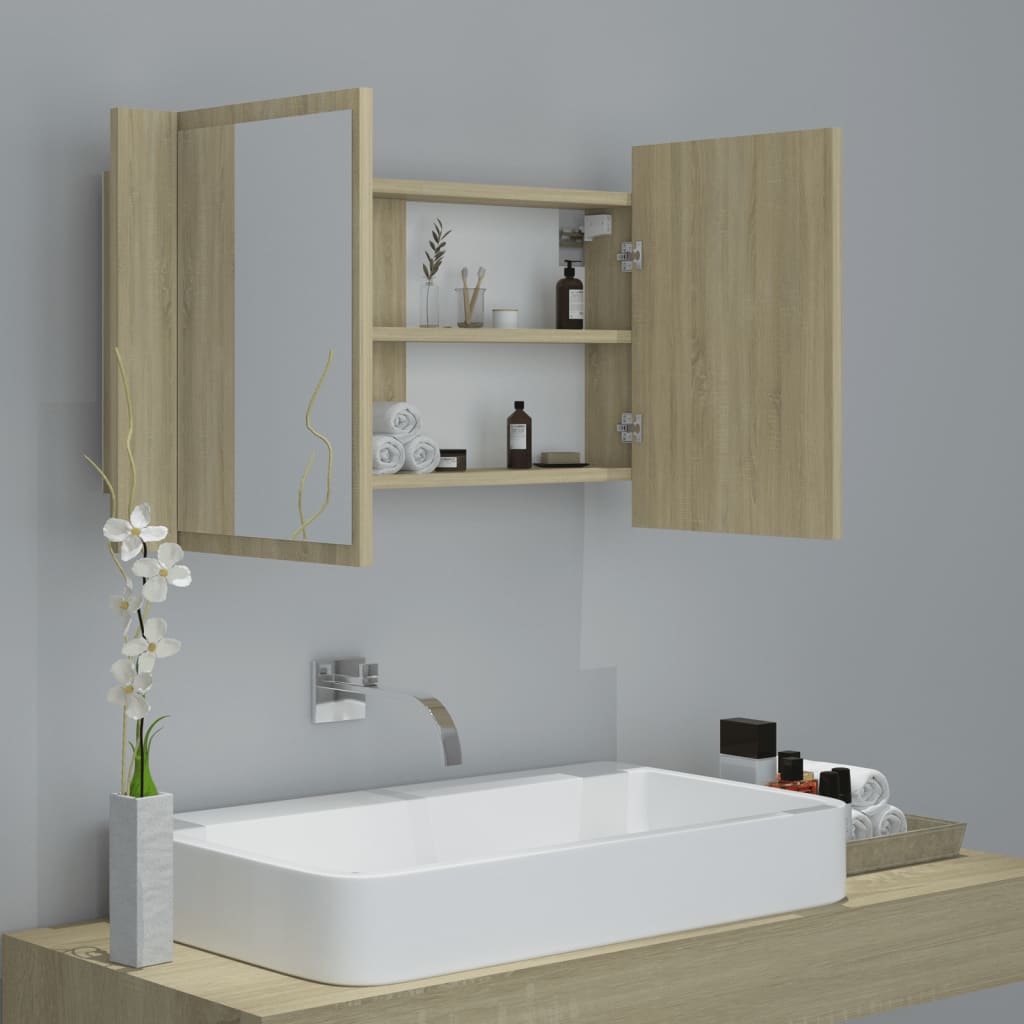 Dulap De Baie Cu Oglindă Și Led, , 80X12X45 Acril